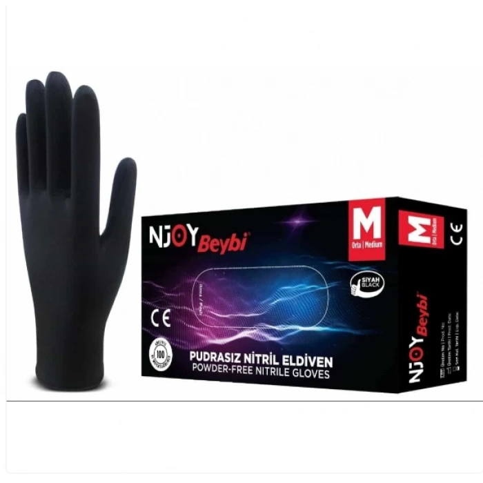 Beybi Njoy Siyah Nitril Medikal Muayene Eldiveni ( M ) 20 Paket