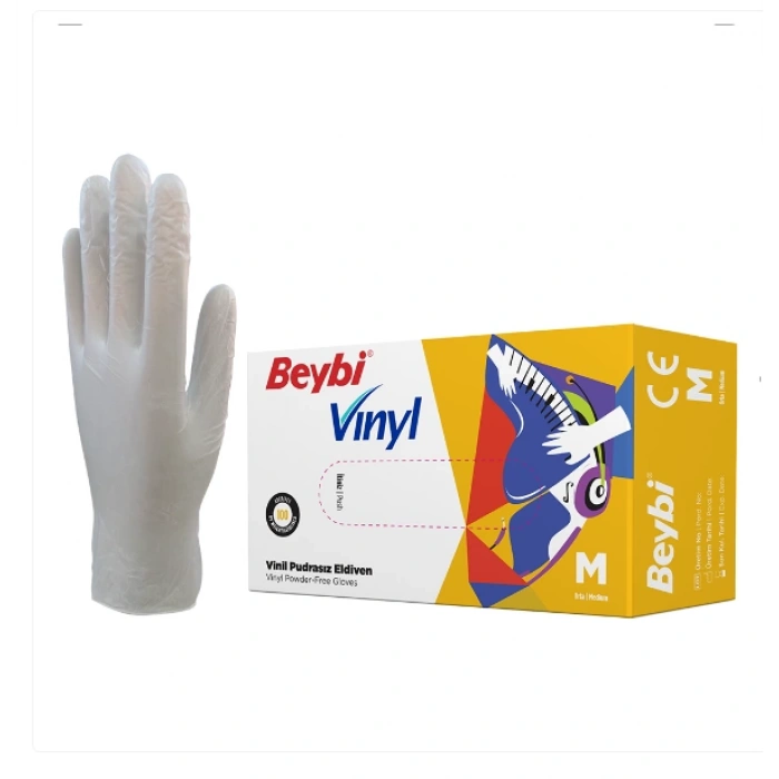 Beybi Vinil Şeffaf Muayene Eldiveni Pudrasız ( M ) 20 Kutu