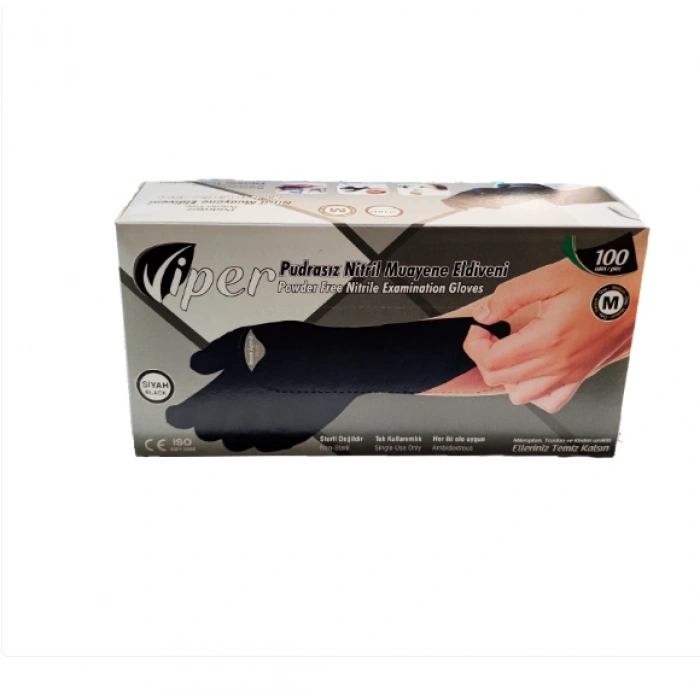 Pudrasız Siyah Nitril Medikal Muayene Eldiveni (M) 2000 Adet