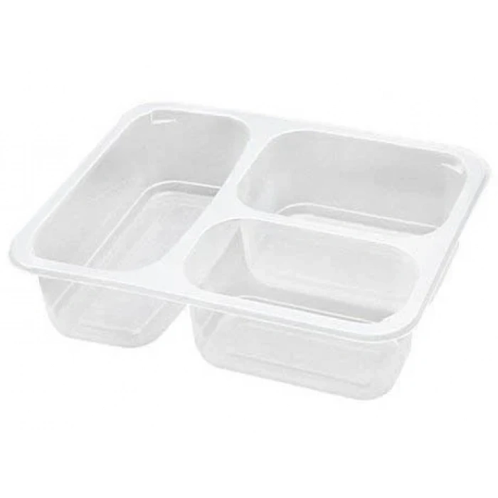 Üç Bölmeli Plastik Servis Yemek Kabı 50 Adet.