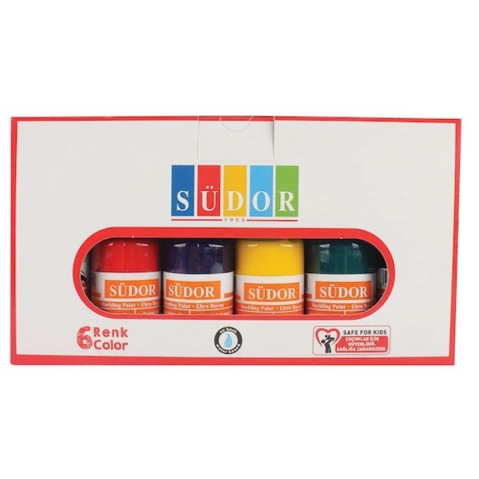 Südor Ebru Boyası Seti 6 Renk x 30 ml. Damlalıklı Şişe