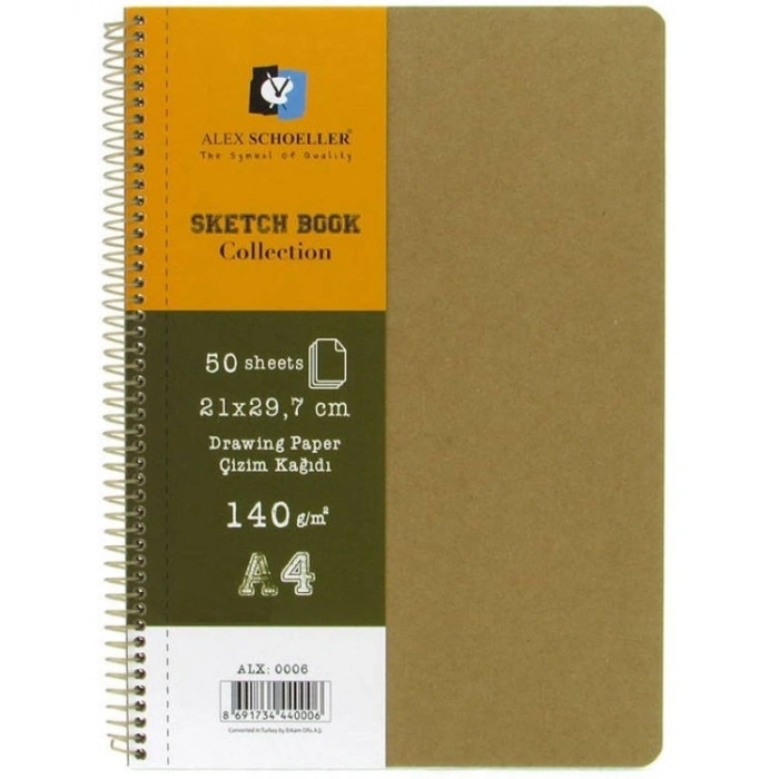 Alex Schoeller Sketchbook Sert Kraft Kapak Spiralli Eskiz Çizim Defteri 140 gr. A4 50 yp.