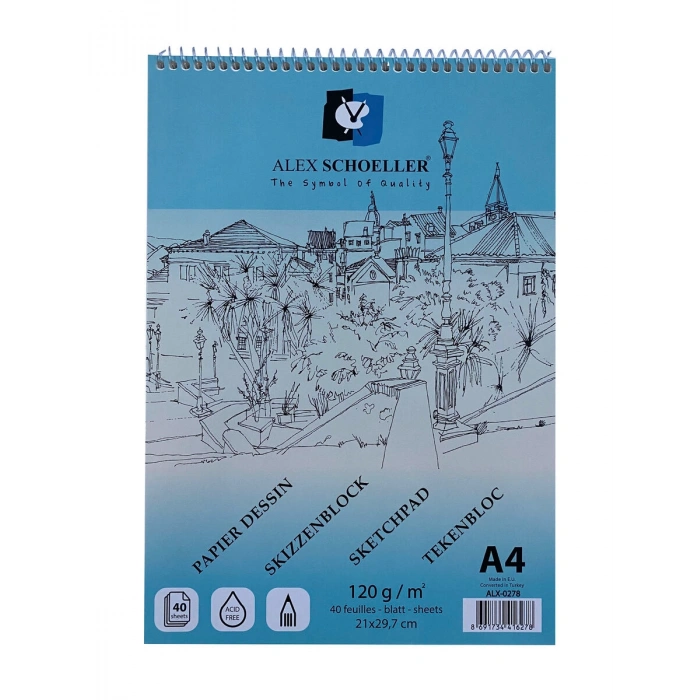 Alex Schoeller Spiralli Eskiz Çizim Defteri 120 gr. A4 40 yp.