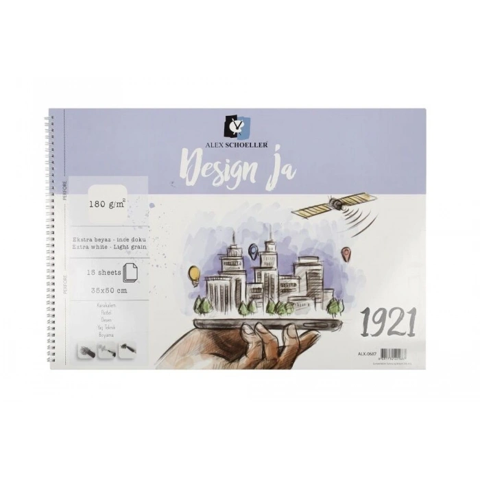 Alex Schoeller Design Ja İnce Dokulu Resim ve Eskiz Çizim Defteri 180 gr. 35x50 cm. 15 Sayfa