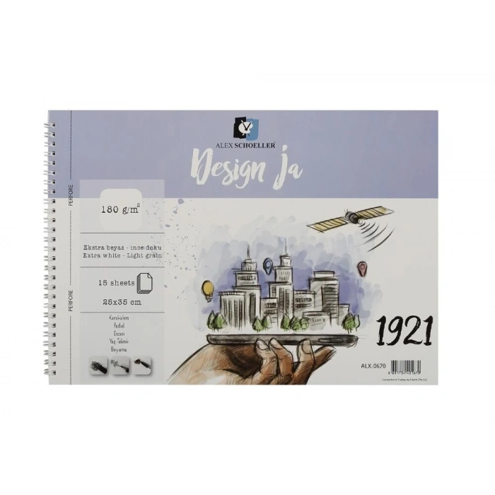 Alex Schoeller Design Ja İnce Dokulu Resim ve Eskiz Çizim Defteri 180 gr. 25x35 cm. 15 Sayfa