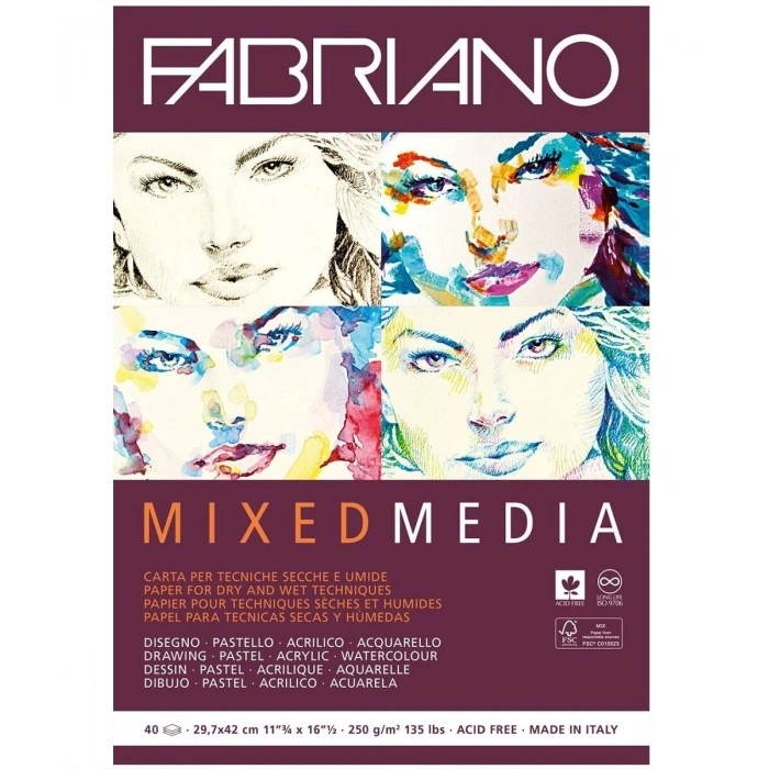 Fabriano Mixed Media Çok Amaçlı Karışık Teknik Eskiz Çizim Defteri 250 gr. A3 40 yaprak