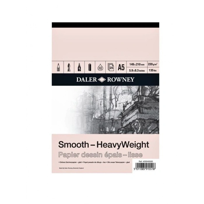 Daler Rowney Smooth Heavyweight Sketchbook Eskiz Çizim Defteri 220 Gr. A5 25 Sayfa