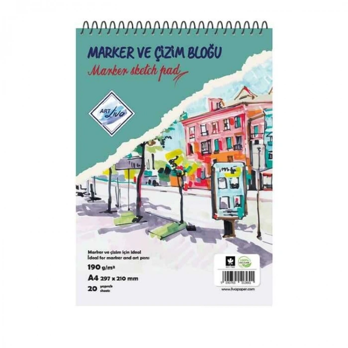 Art Liva Marker ve Çizim Defteri 190 gr. A4 20 yaprak
