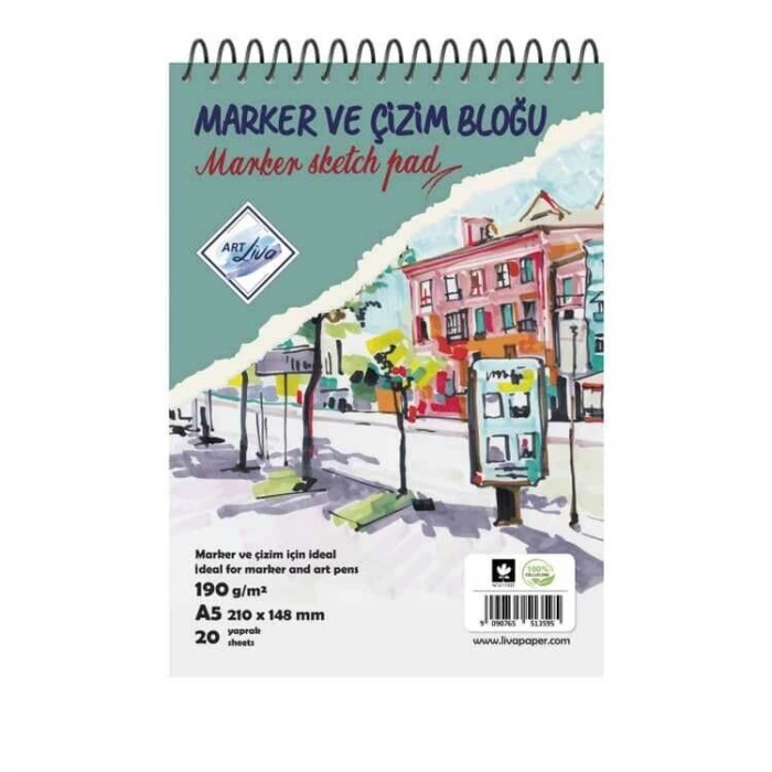 Art Liva Marker ve Çizim Defteri 190 gr. A5 20 yaprak