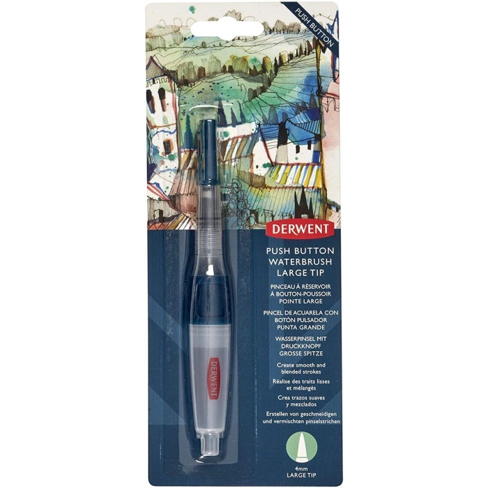Derwent Push Button Waterbrush Akış Kontrollü Su Hazneli Sulu Boya Fırçası Large Tip (Kalın Uç)