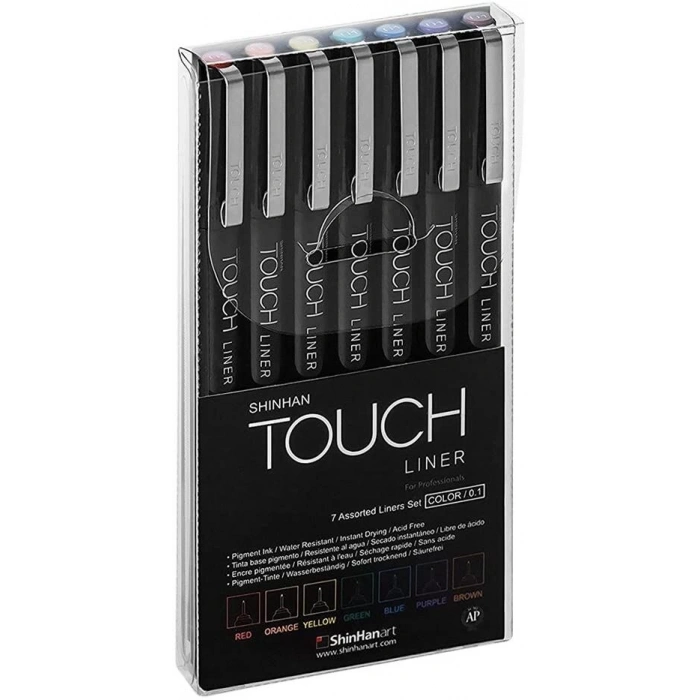 Touch Liner Çizim Kalemi Seti 0.1 mm. 7 RENK