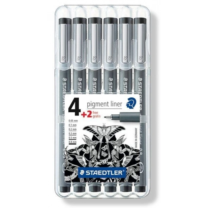 Staedtler Pigment Liner Teknik Çizim Kalemi Seti 6lı Plastik Kutulu