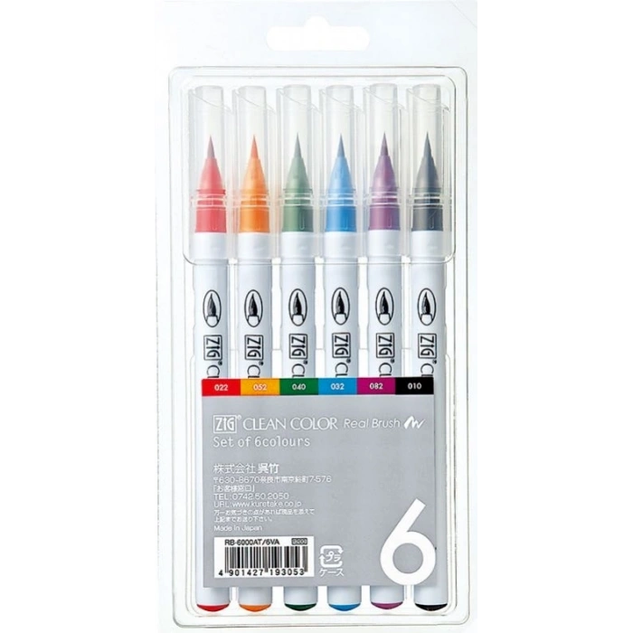 Zig Clean Color Real Brush Fırça Uçlu Marker Kalem Seti 6 Renk