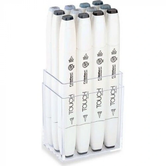 Touch Twin Brush Marker Fırça Uçlu Marker Seti 12 Renk MAVİ/YEŞİL GRİ TONLARI
