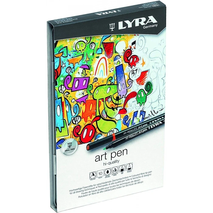 Lyra Hi-Quality Art Pen Çizim Kalemi Seti 10 Renk Metal Kutu