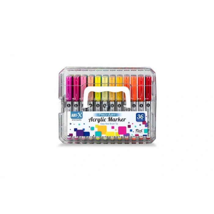 Rich Art-X Pro Fırça Uçlu Akrilik Marker Seti 36 Renk Kristal Kutulu Set