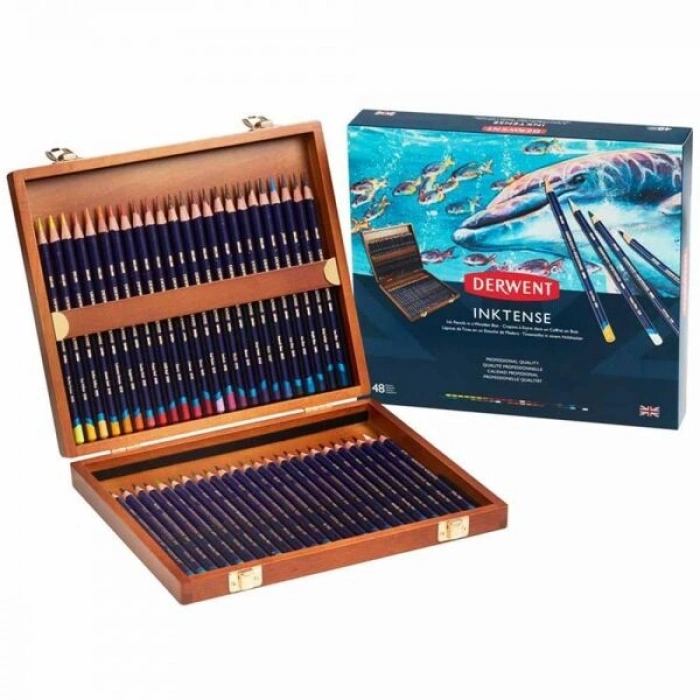Derwent Inktense Mürekkep Etkili Aquarell Boya Kalemi Seti 48li Ahşap Kutu