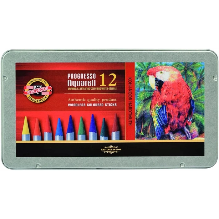 Koh-i Noor Progresso Aquarell Ağaçsız Sulandırılabilir Boya Kalemi Seti 12 Renk