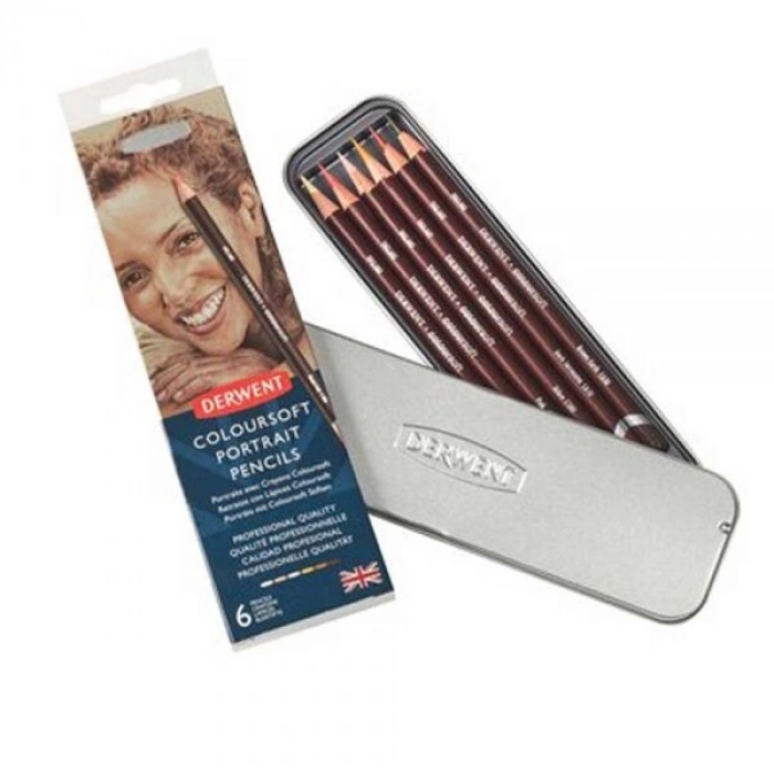 Derwent Coloursoft Pencils Skintones Yumuşak Kuru Boya Kalemi Seti Ten Renkleri 6lı Teneke Kutu