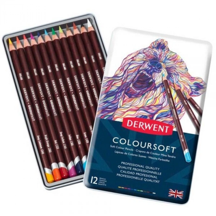 Derwent Coloursoft Pencils Yumuşak Kuru Boya Kalemi Seti 12li Teneke Kutu