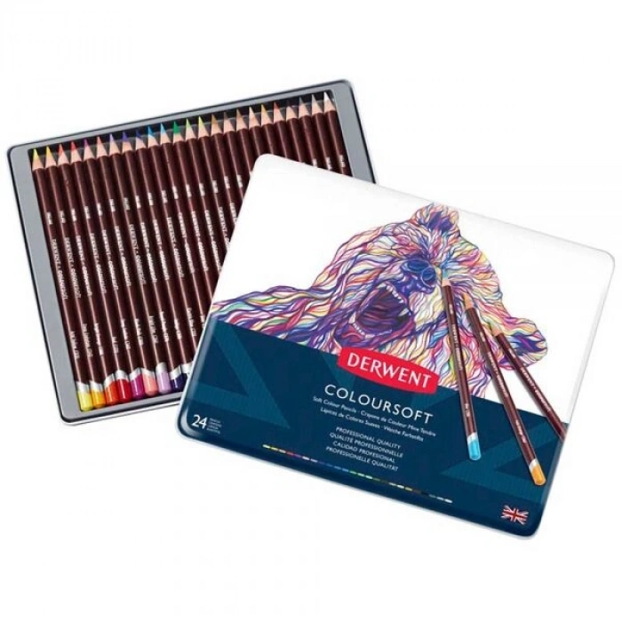 Derwent Coloursoft Pencils Yumuşak Kuru Boya Kalemi Seti 24lü Teneke Kutu