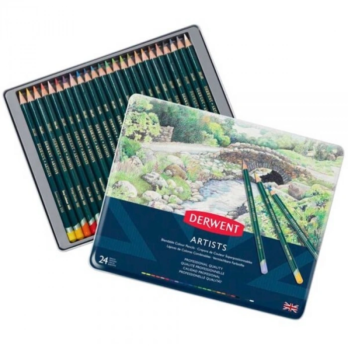 Derwent Artists Pencils Kuru Boya Kalemi Seti 24lü Teneke Kutu
