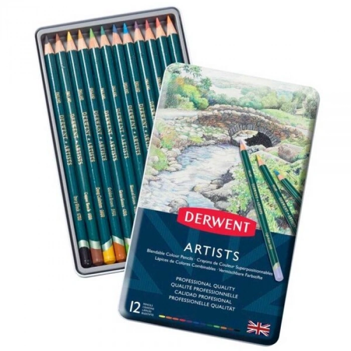Derwent Artists Pencils Kuru Boya Kalemi Seti 12li Teneke Kutu