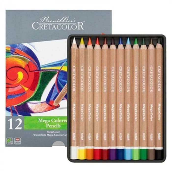 Cretacolor Megacolor Jumbo Kalın Kuru Boya Kalemi Seti 12 Renk Metal Kutu