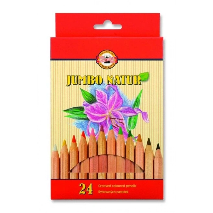 Koh-i Noor Jumbo Naturel Kalın Kuru Boya Kalemi Seti 24 Renk