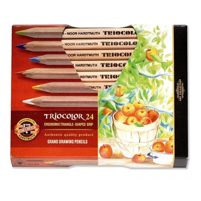 Koh-i Noor Triocolor Üçgen Gövde Kalın Kuru Boya Kalemi Seti 24 Renk