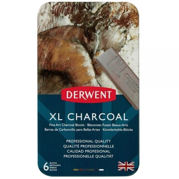 Derwent XL Charcoal Block Kalın Kömür Füzen Seti 6lı Teneke Kutu