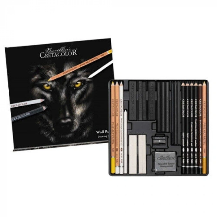 Cretacolor Wolf Box Drawing Set Profesyonel Karakalem Eskiz Çizim Seti 25 Parça Metal Kutu