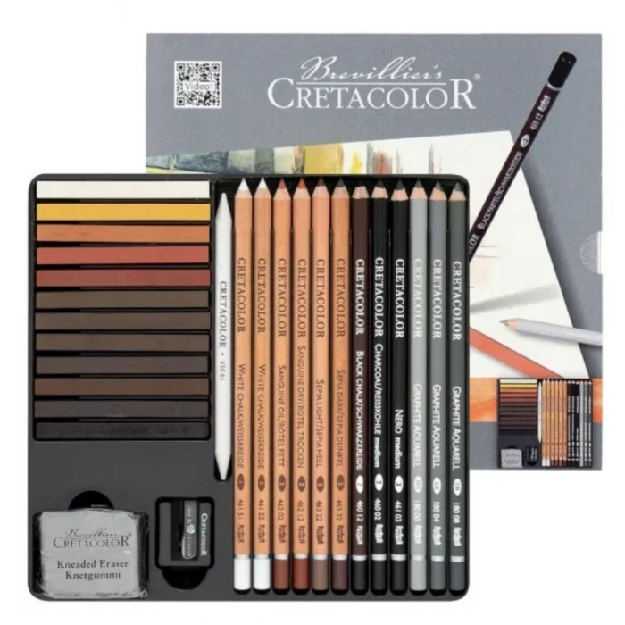Cretacolor Creativo Drawing Profesyonel Karakalem Eskiz Çizim Seti 27 Parça Metal Kutu
