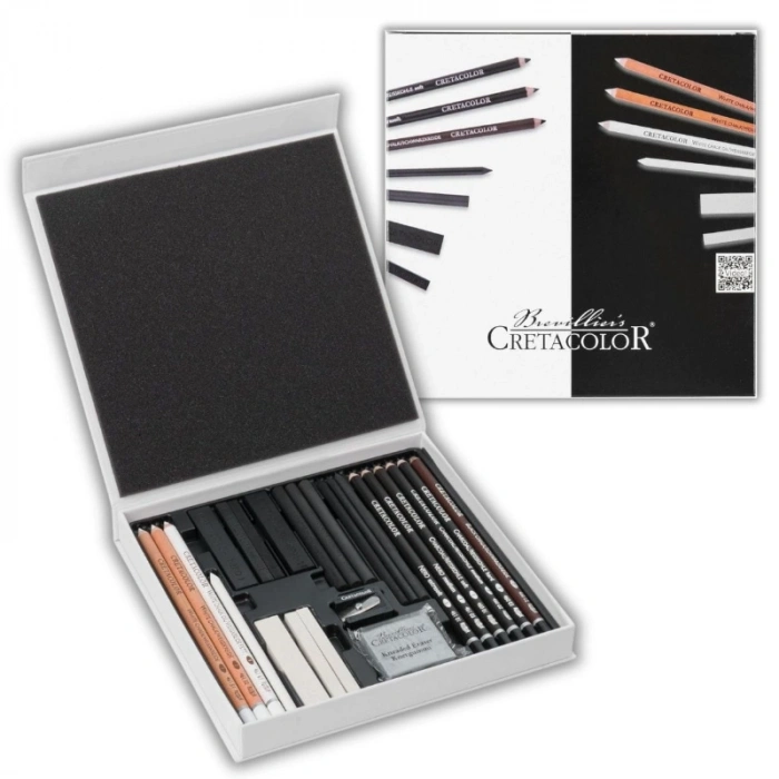Cretacolor Black & White Drawing Set Premium Karakalem Eskiz Çizim Seti Hediyelik Kutu 25 Parça