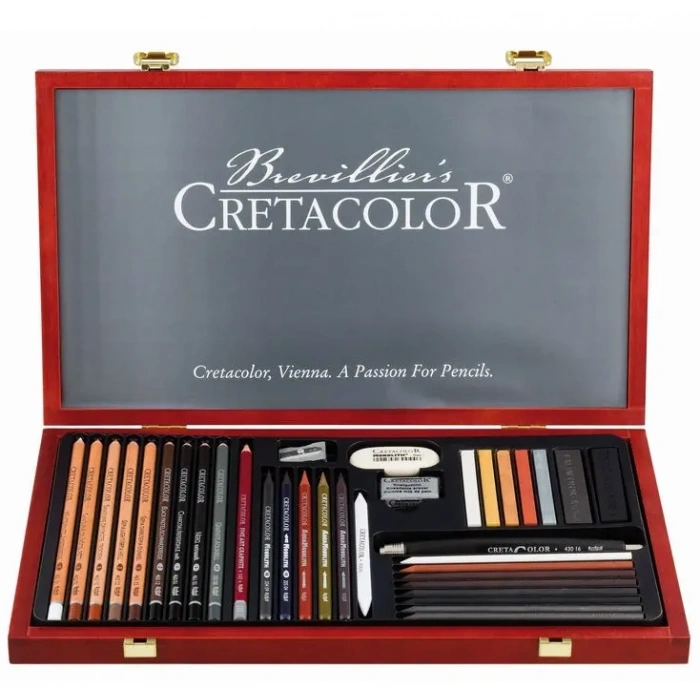 Cretacolor Ultimo Profesyonel Karakalem Eskiz Çizim Seti 35 Parça Ahşap Kutulu