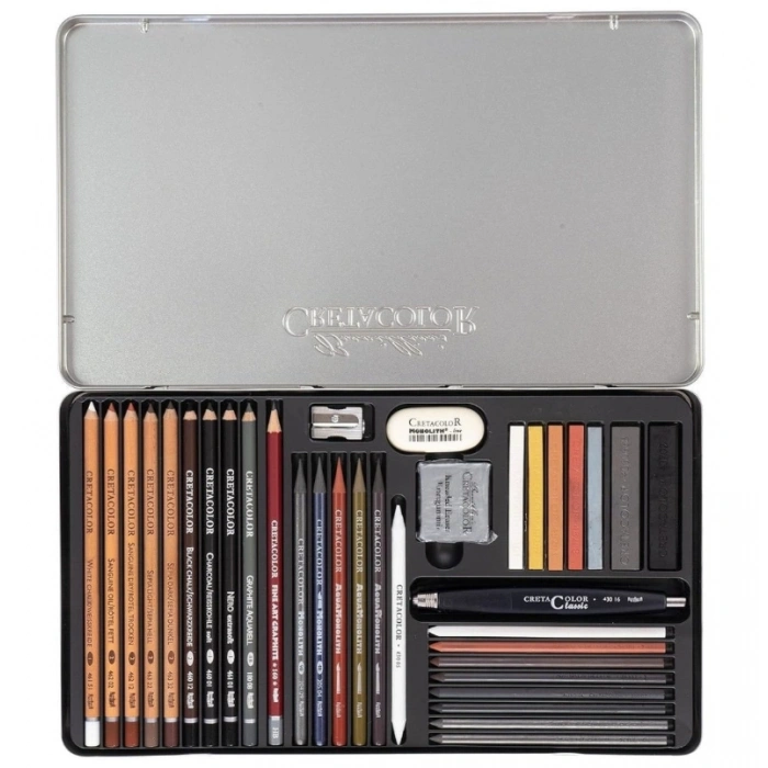 Cretacolor Ultimo Drawing Set Profesyonel Karakalem Eskiz Çizim Seti 35 Parça Metal Kutu