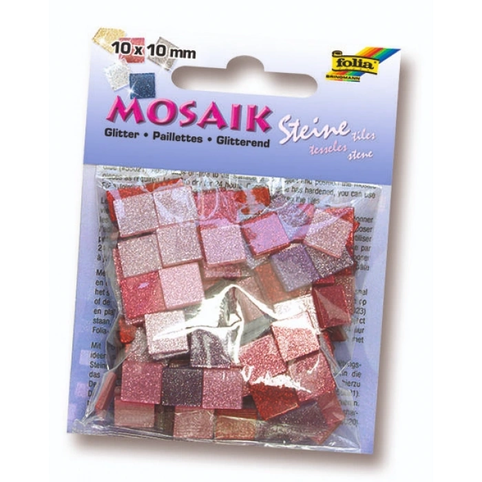 Folia Simli Mozaik Taşı 10x10 mm. 190 Adet GLİTTER PEMBE