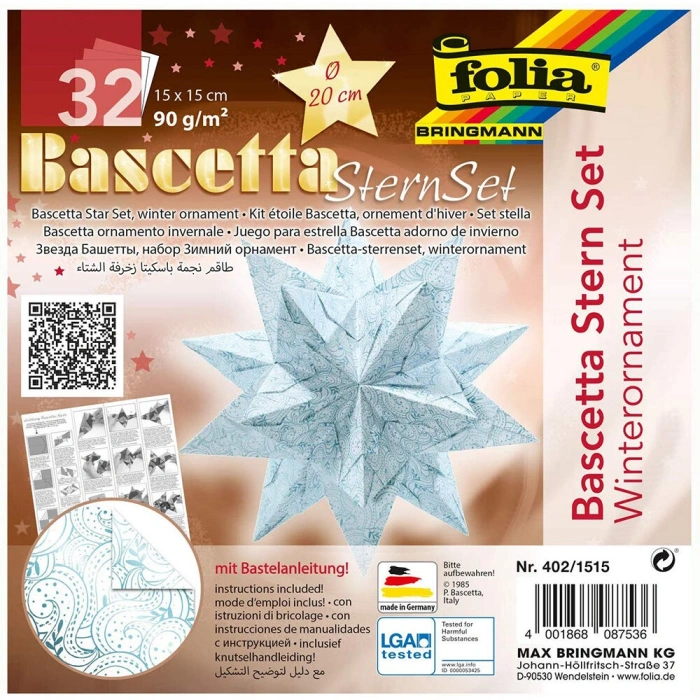Folia Bascetta Stern Çift Taraflı Origami Kağıdı 15x15 cm. 32 Yaprak KIŞ MOTİFİ BEYAZ