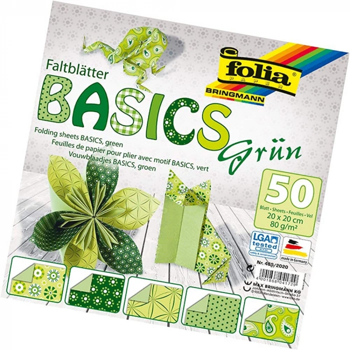 Folia Origami Kağıdı 20x20 cm. 5 Desen 50 Yaprak Basic Yeşil