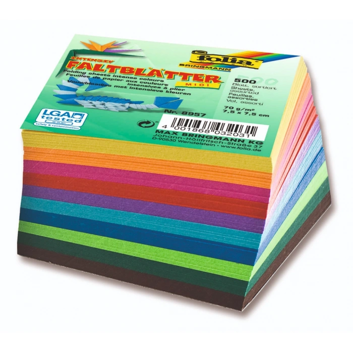 Folia Origami Kağıdı 7.5x7.5 cm. 10 Renk 500 Adet