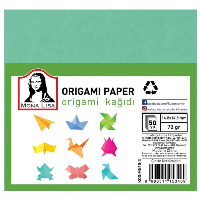 Südor Mona Lisa Origami Kağıdı 15x15 cm. 10 Renk 50 Adet