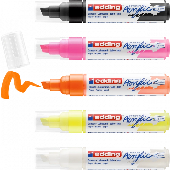 Edding 5000 Akrilik Boyama Markörü Seti 5-10 mm Kesik Uç 5 RENK SET FOSFORLU