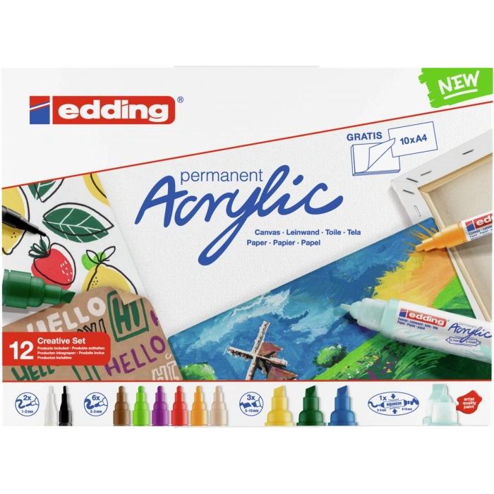 Edding Akrilik Boyama Markörü Seti Marker Creative Set 12 Mix Kalem + Akrilik Boya Defteri