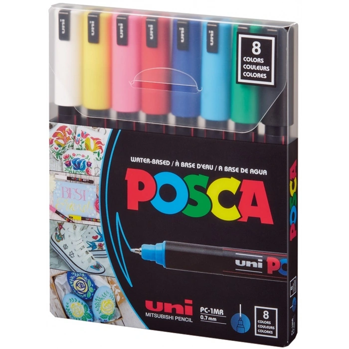 Uni Posca PC-1MR 0.7 Su Bazlı Boyama Markörü Seti Ana Renkler 8 RENK