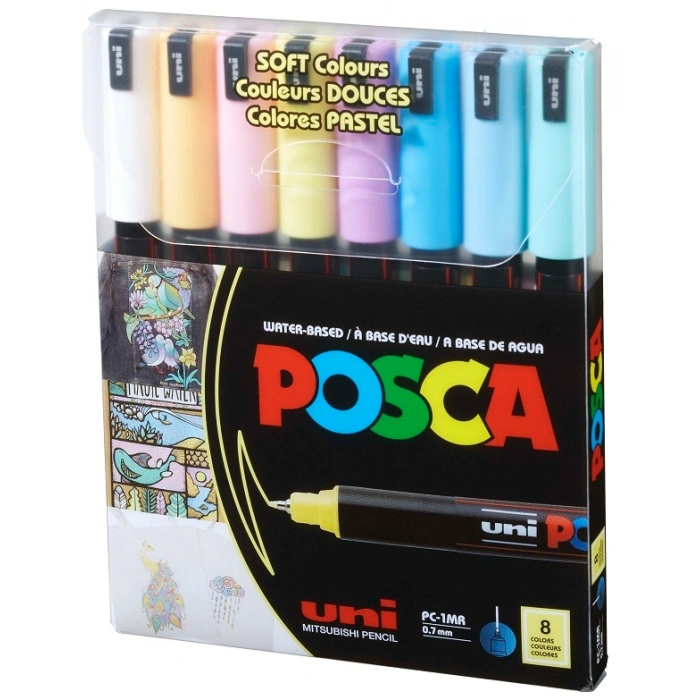 Uni Posca PC-1MR 0.7 Su Bazlı Boyama Markörü Seti Pastel Renkler 8 RENK