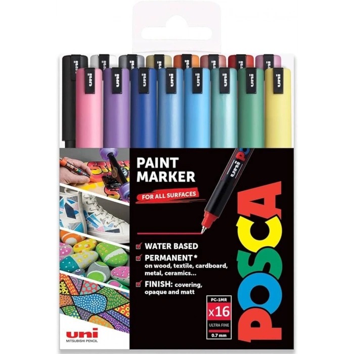 Uni Posca PC-1MR 0.7 Su Bazlı Boyama Markörü Seti 16 RENK