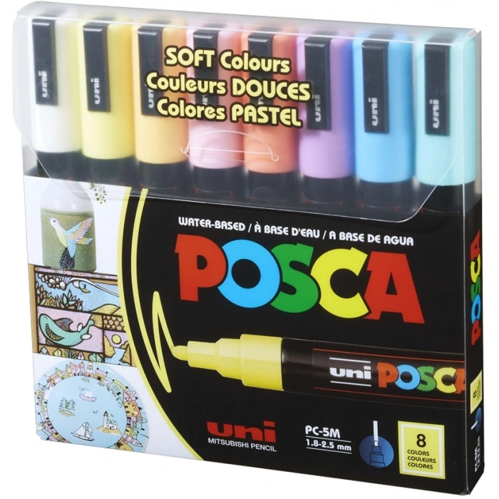 Uni Posca PC-5M 1.8-2.5 Su Bazlı Boyama Markörü Seti Pastel Renkler 8 RENK