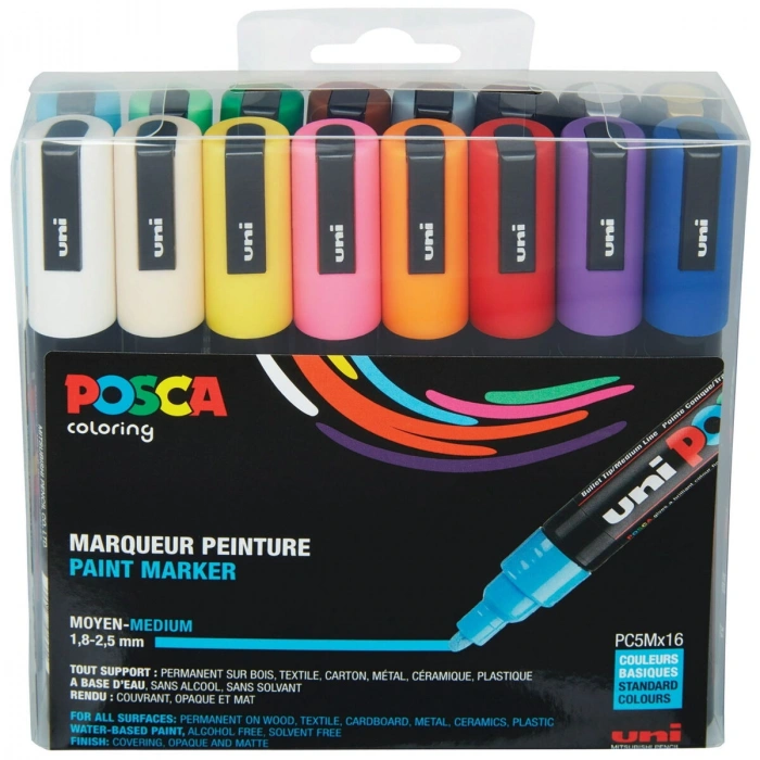 Uni Posca PC-5M 1.8-2.5 Su Bazlı Boyama Markörü Seti 16 RENK