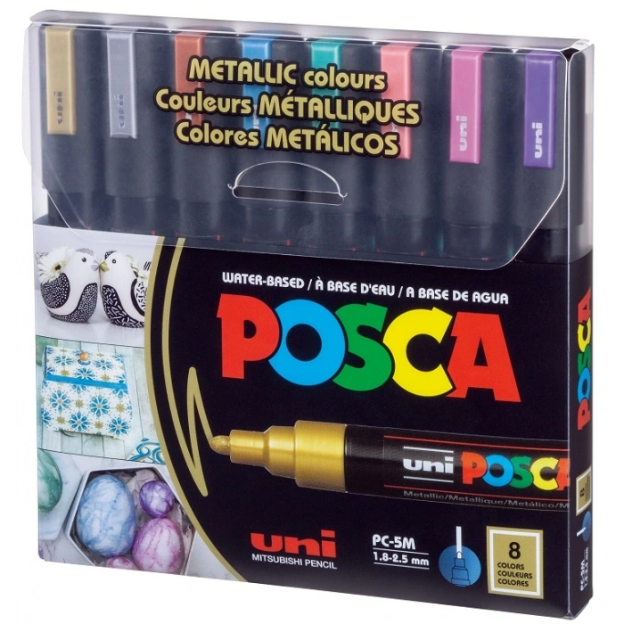 Uni Posca PC-5M 1.8-2.5 Su Bazlı Boyama Markörü Seti Metalik Renkler 8 RENK