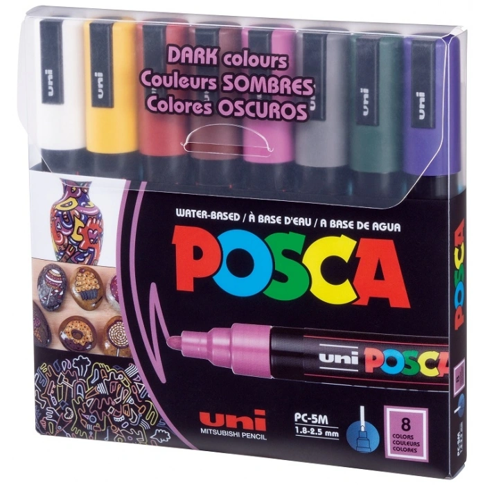 Uni Posca PC-5M 1.8-2.5 Su Bazlı Boyama Markörü Seti Koyu Renkler 8 RENK